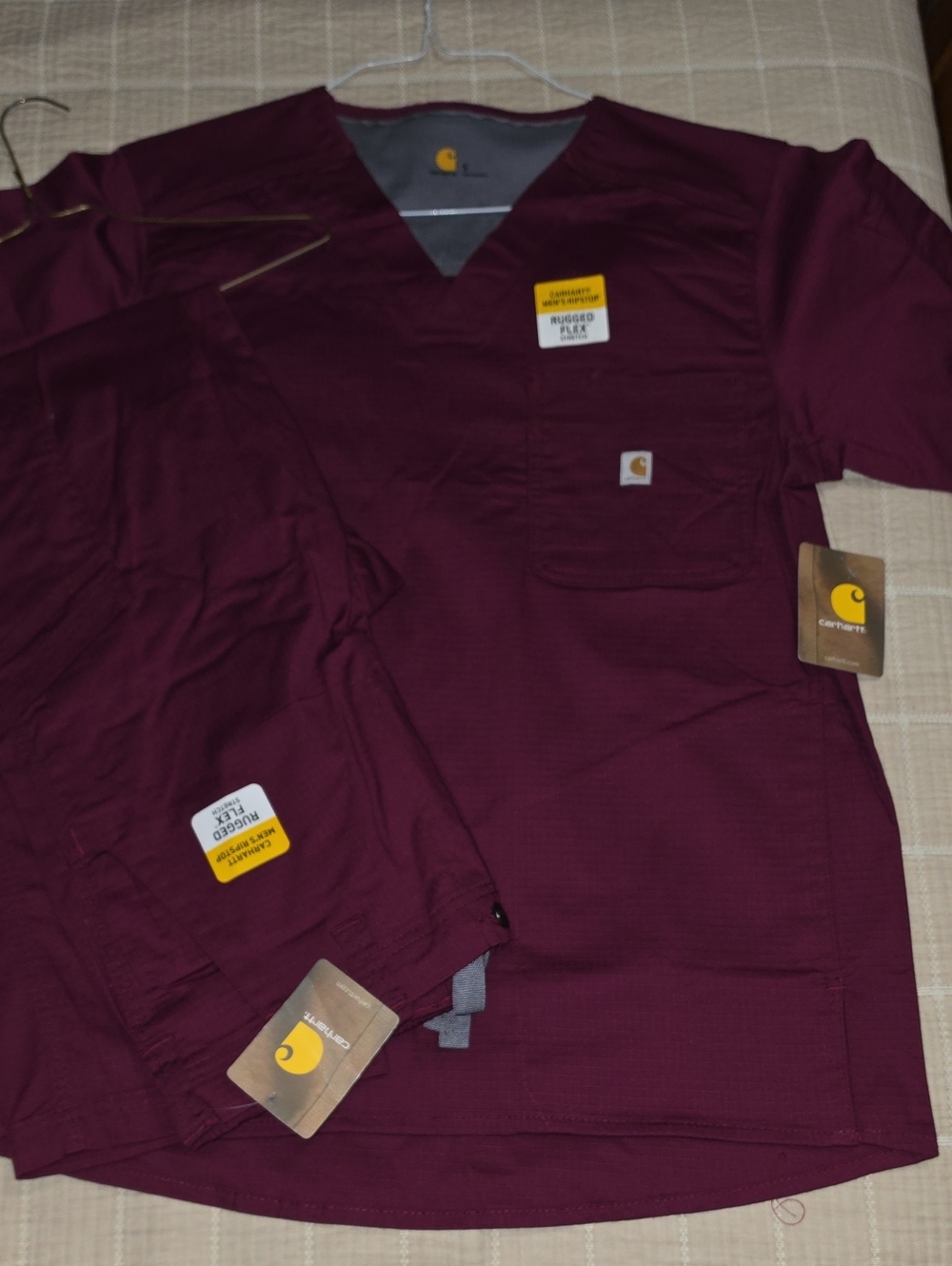 Carhartt Maroon V-Neck Scrub Top And Pants Set